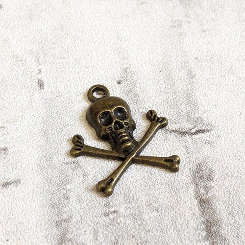 Breloque crâne squelette pirate métal bronze 24x20mm x1
