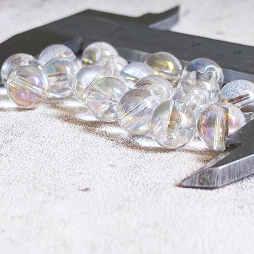 Perles rondes en verre reflets cristal multicolore 8mm x10