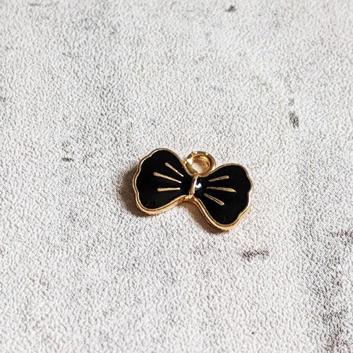 Breloque noeud décoratif papillon noir émail métal doré 10x15mm x1