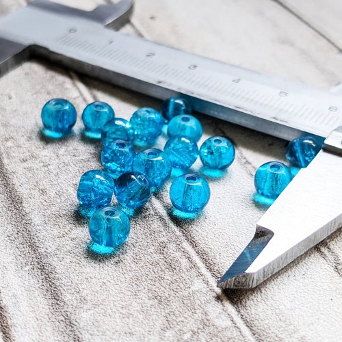 Perles rondes effet craquelé bleu turquoise 6 mm x16