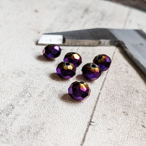Perles abalone à facettes en verre violet doré effet métallisé 8x6mm x6