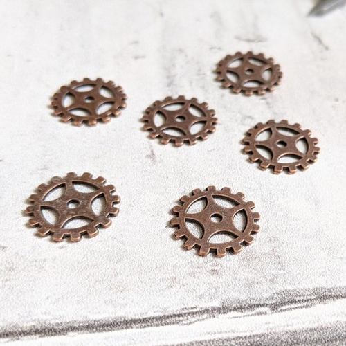 Breloques pendentifs connecteurs engrenages métal cuivre 19 mm x6