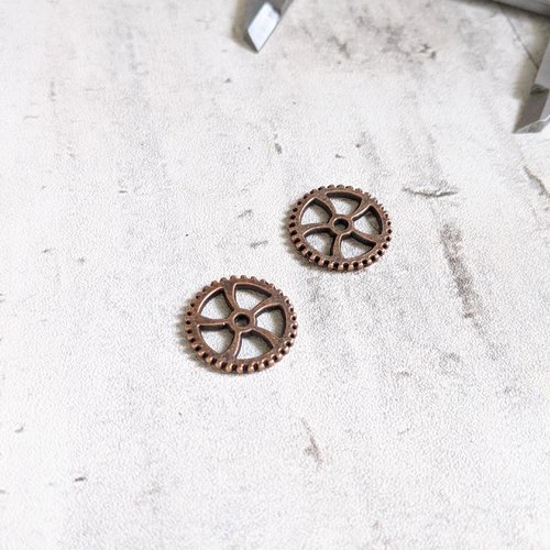 Breloques pendentifs engrenages métal cuivre roue dentée 20 mm x2