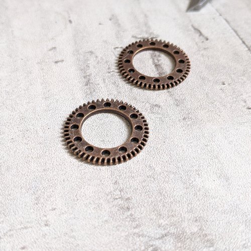 Breloques pendentifs engrenages métal cuivre roue dentée trous 25 mm x2