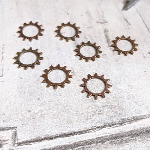 Breloques pendentifs engrenages métal cuivre ouverts roues dentées 20 mm x7