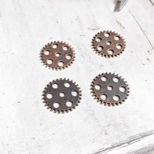 Breloques pendentifs engrenages métal cuivre roues dentées fermées 25 mm x4