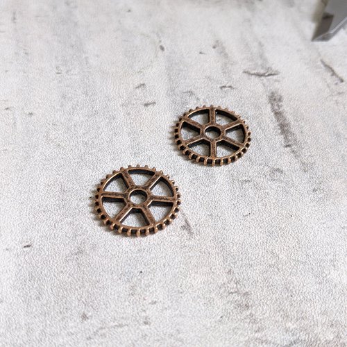 Breloques connecteurs pendentifs engrenages métal cuivre roues dentées 19 mm x2