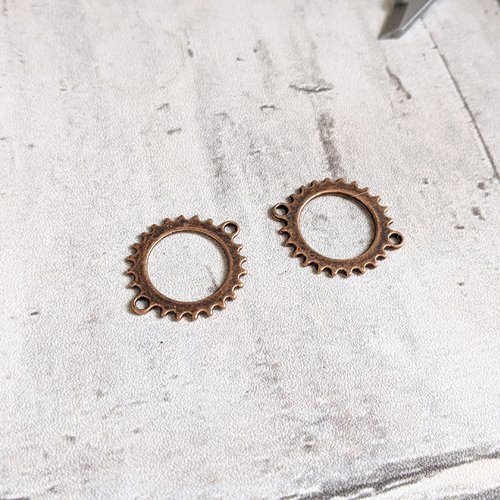 Connecteurs breloques pendentifs engrenages métal cuivre cercles ouverts 24x28mm x2