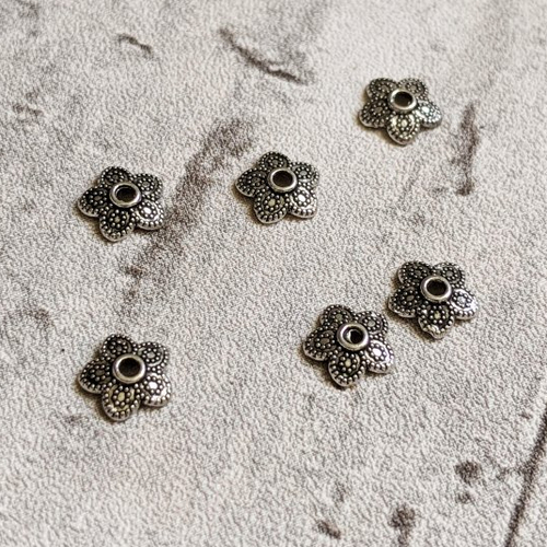 Coupelles calottes fleurs orientales métal argenté 7 mm x3