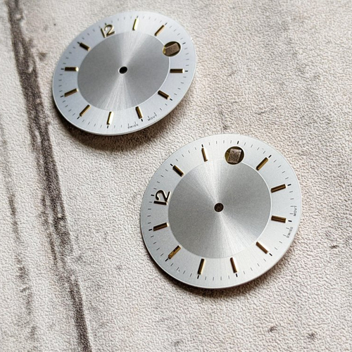 Cadran de montre rond cabochon plat gris aluminium doré 29 mm x1