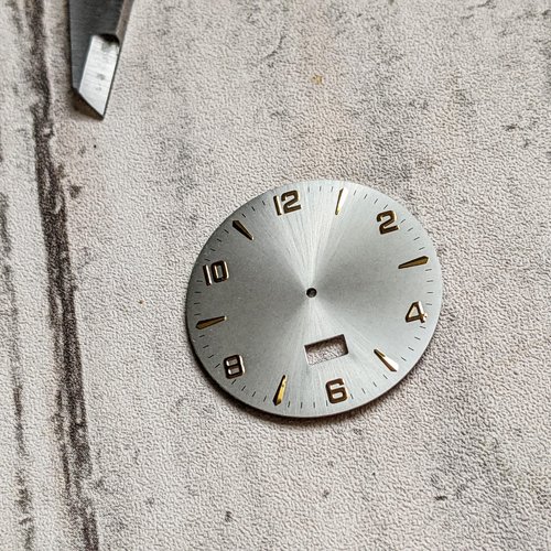 Grand cadran de montre rond cabochon argenté doré 35 mm x1