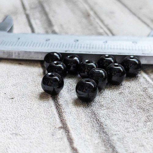 Perles en verre rondes noires 6 mm x10