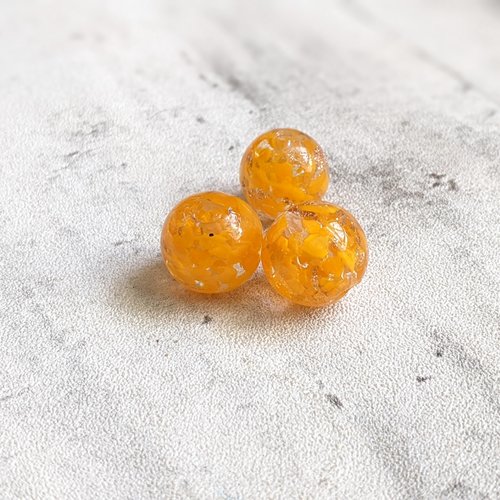 Perle en verre transparent orange chalumeau paillette 14 mm x1
