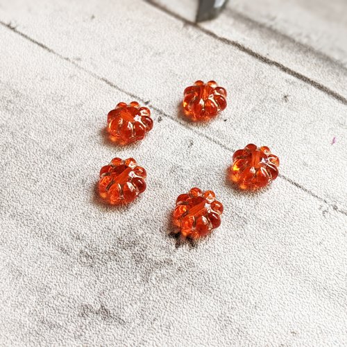 Perles fleur en verre tchèque orange foncé et dorure 9x5mm x5