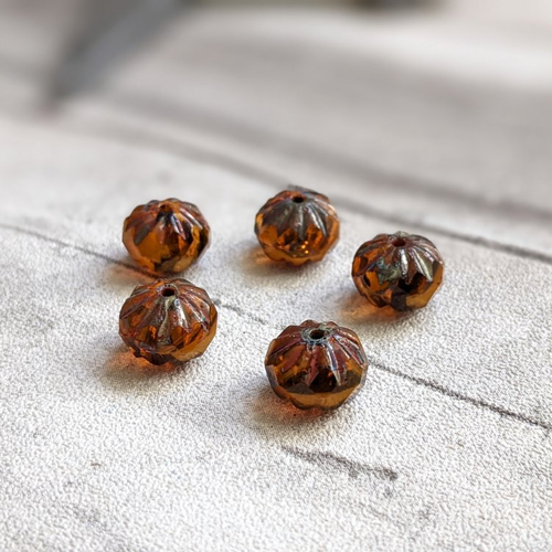 Perles en verre tchèque "picasso" rondelles orange marron 12x10mm x5