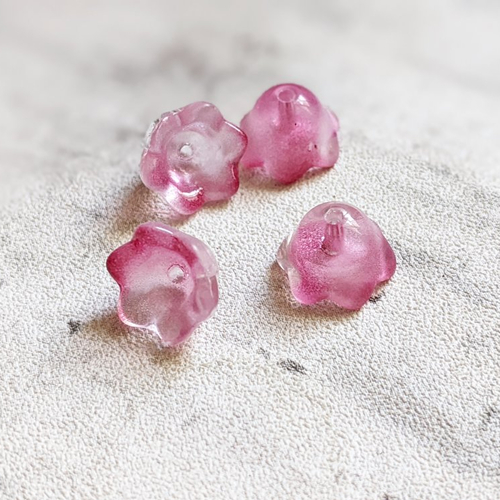 Perles coupelles calottes fleur clochette verre rouge framboise 7x12mm x10