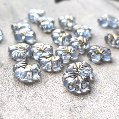 Perles acryliques feuille bleu ciel dorure 10x13mm x10