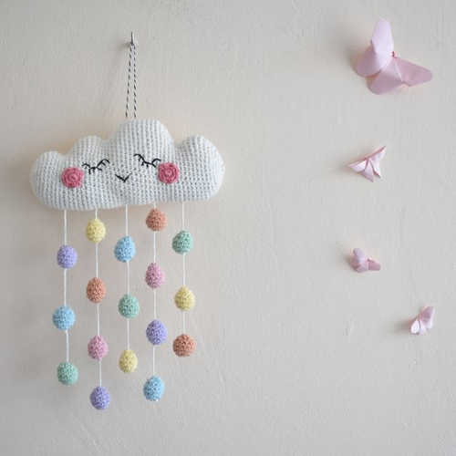 Mobile bebe mural nuage, gouttes multicolores chambre bébé, enfant fait main, babyshower 