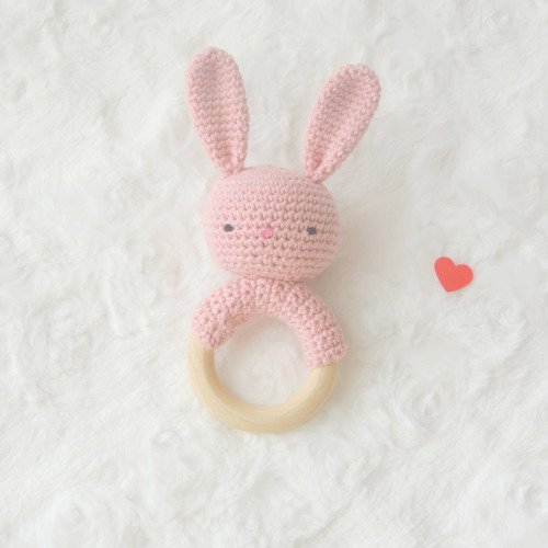 Lapin hochet bio coton bio, hochet dentition, cadeau naissance, fait main, grelot, jouet eveil