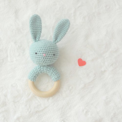 Lapin hochet bio coton bio, hochet dentition, cadeau naissance, fait main, grelot, jouet eveil