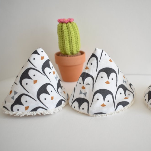 Protèges pipi, pare pipi, en coton et éponge oeko-tex,  pingouins