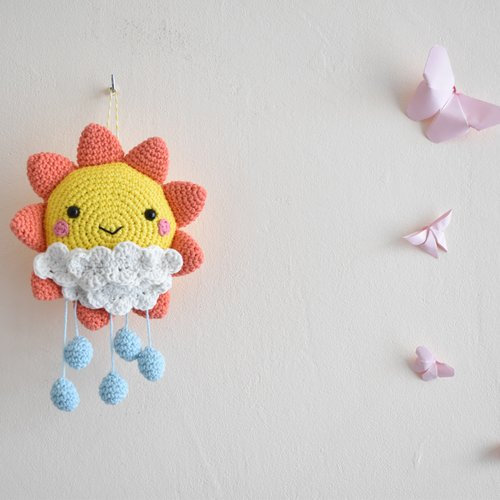 Mobile bebe mural soleil chambre bébé, enfant fait main, babyshower, cadeau de naissance 