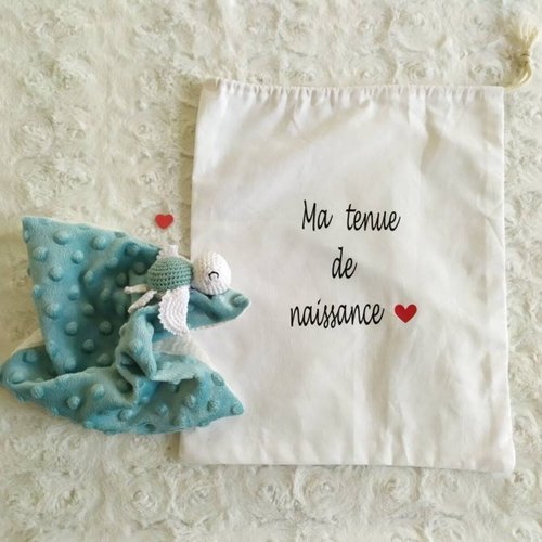 Pochon pour tenue de naissance coton bio - cadeau de naissance -