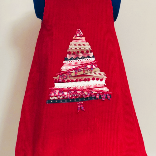 Robe chasuble sapin en velours côtelé rouge - 6 ans
