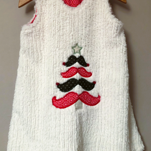 Robe chasuble trapèze velours "tricot" écru et sapin de noël - 3 ans