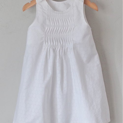Robe chasuble trapèze coton blanc ajouré - 4 ans