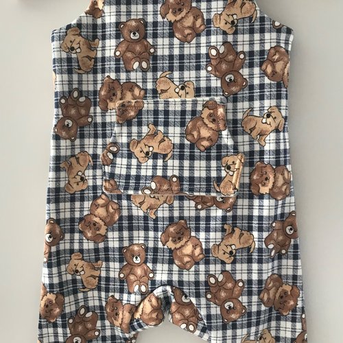 Combinaison salopette en jersey de coton motif chiens et oursons - 6/9 mois