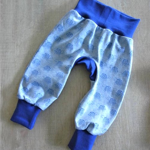 Pantalon bébé en jersey bleu à tortues - 12 mois
