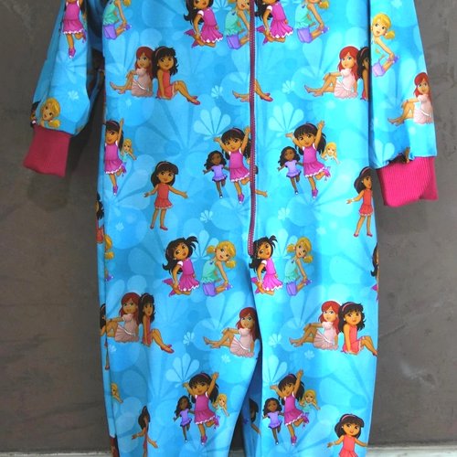 Pyjama combinaison zip en coton motif filles - 3 ans
