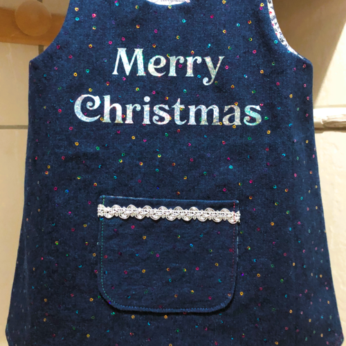 "merry christmas" robe chasuble trapèze en jean pailleté - 12 mois