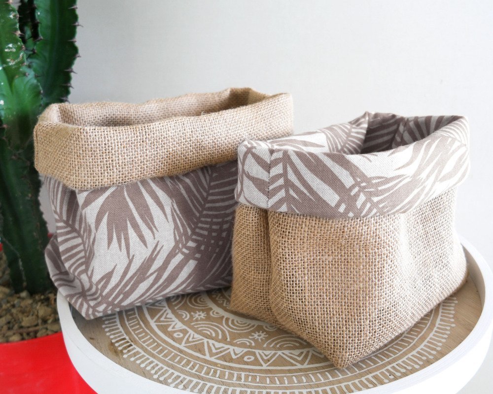 Panier de rangement en toile de jute, cache pot en toile de jute, boite