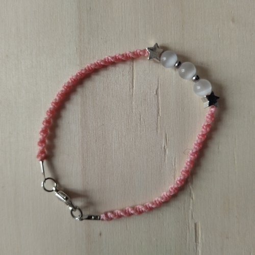 Bracelet torsadé linhasita rose clair avec des perles en pierres de lune - taille m