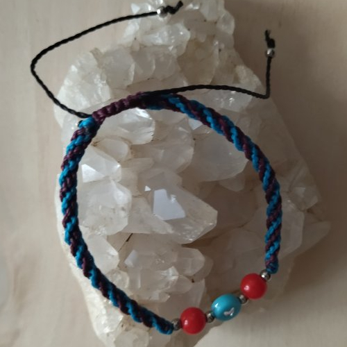 Bracelet collection fibi coeur avec perles gemmes corail rouge - taille m ajustable