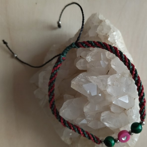 Bracelet collection fibi coeur avec perles gemmes malachites - taille m ajustable
