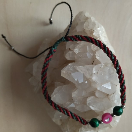 Bracelet collection fibi coeur avec perles gemmes malachites - taille l ajustable