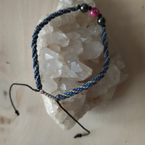 Bracelet collection fibi coeur avec perles gemmes hématites - taille l ajustable