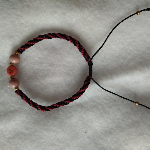 Bracelet collection fibi coeur avec perles gemmes rhodonites - taille l ajustable