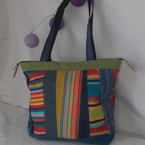 Sac cabas patchwork "rayures multi-colores