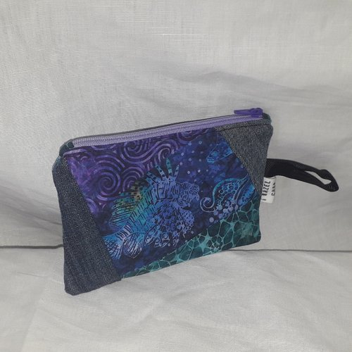 Porte-monnaie pochette a maquillage crazy patchwork "illusion fonds marins"