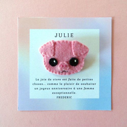 Broche cochon en feutrine, cadeau kawaii fait main
