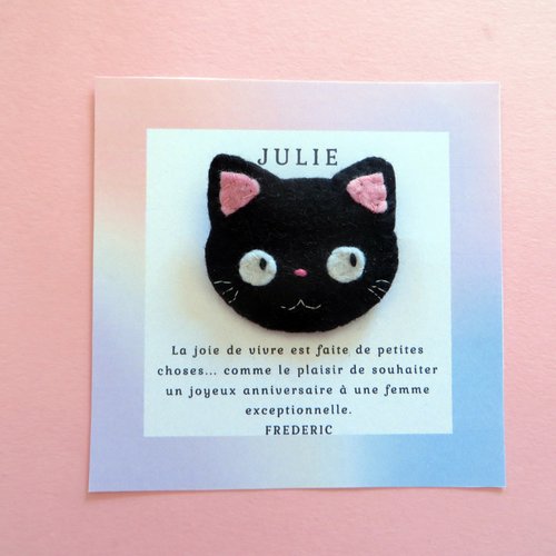 Broche chat noir kawaii en feutrine, cadeau maman de chat
