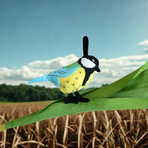 Mésange charbonnière, oiseau en feutrine