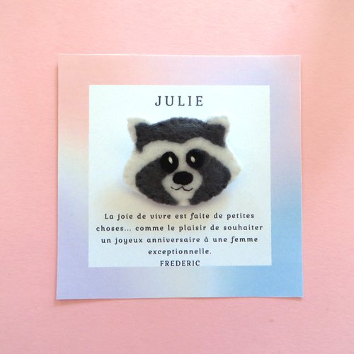 Broche feutrine raton laveur, cadeau pour enfant
