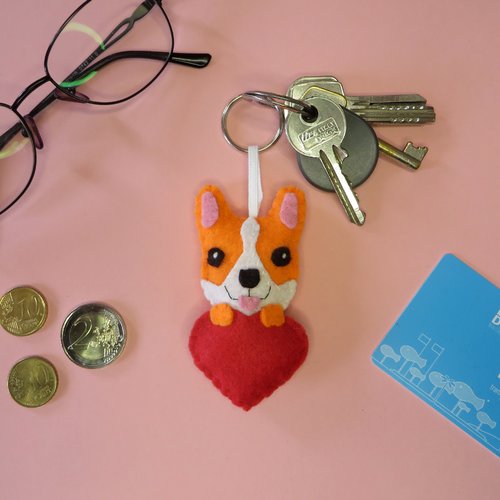 Porte clé corgi, chien en feutrine