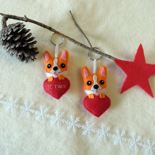 Porte clé corgi, chien en feutrine