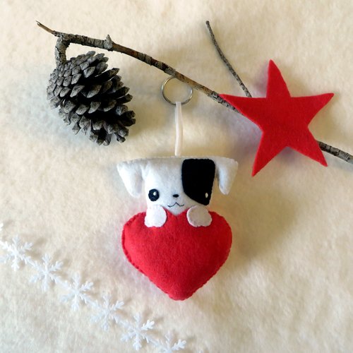 Peluche jack russell kawaii dans un coeur rouge, cadeau pour dire je t'aime